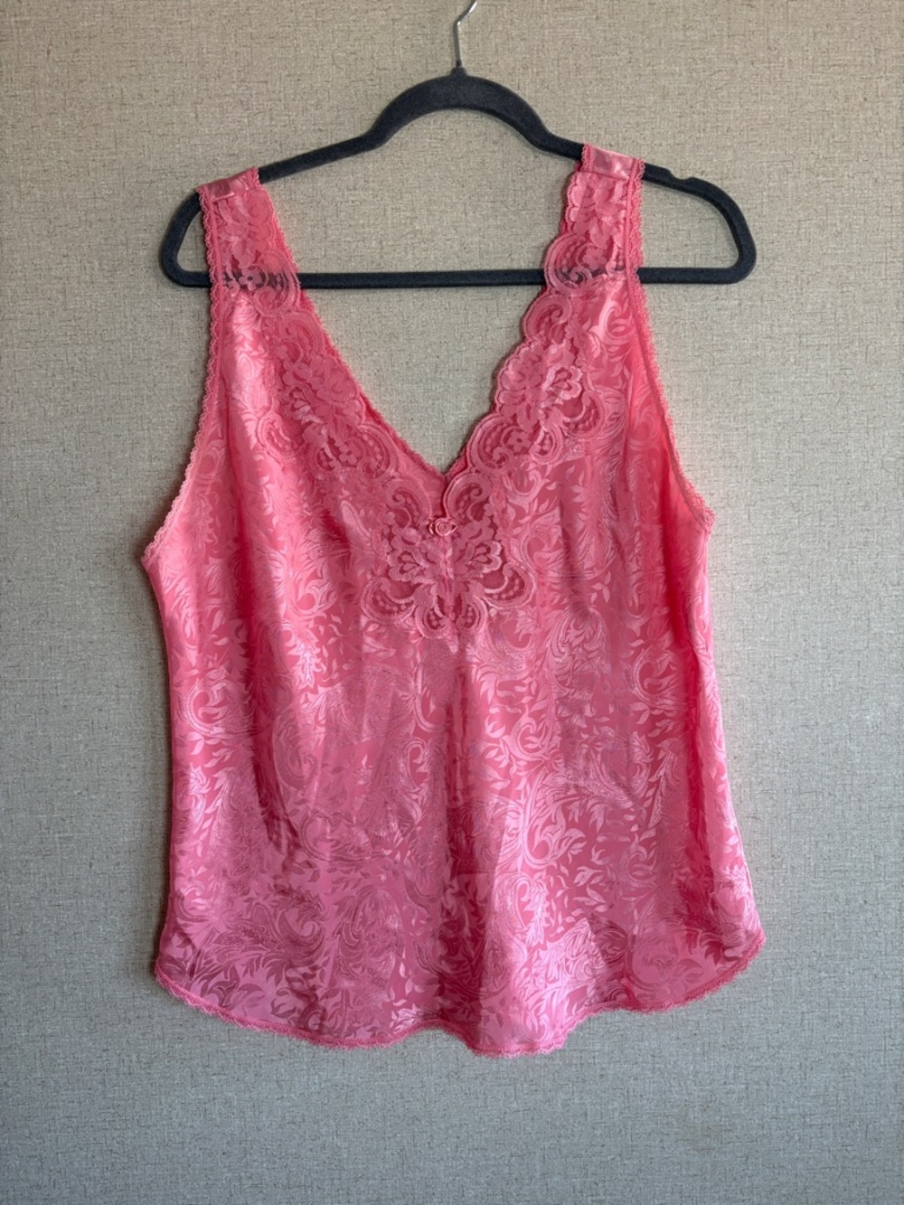 Pink Lace Satin Camisole Top XL Y2K By Deena Floral Jacquard Vintage Lingerie